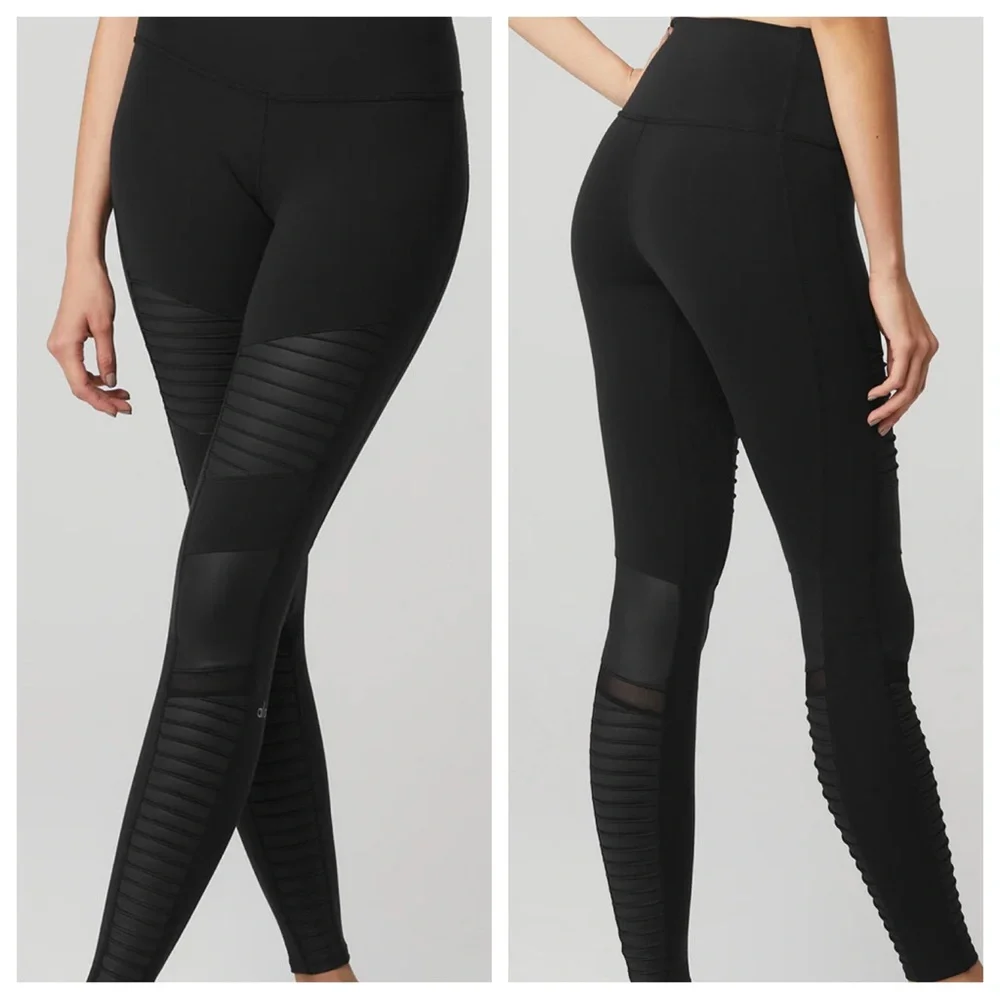 ALO Yoga Moto High Waisted Black Leggings
